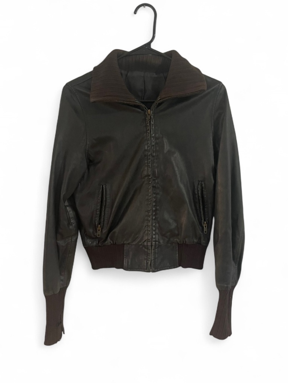 Black Leather Bomber Jacket 
Unbranded